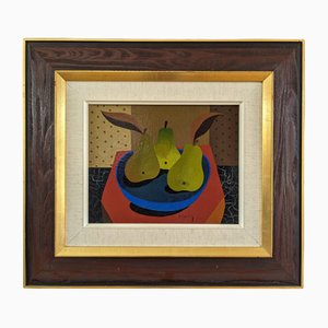Pears in a Bowl, Tempera, 1950s, Framed