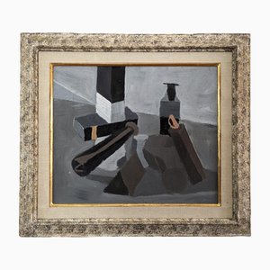 Composición marrón y negro, pintura, años 50, enmarcado