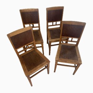 Art Nouveau Dining Chairs in Oak, Set of 4