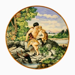 Assiette en Céramique avec Scène Mythologique par Ernesto Conti, Fin du 19ème Siècle