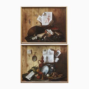 Trompe l'Oeil Artworks, Oil Paintings, Early 1700s, Set of 2
