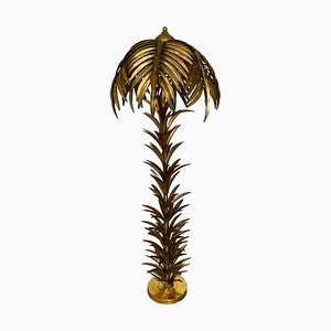 Lampada da terra Hollywood Regency in metallo dorato a forma di palma, metà e fine XX secolo