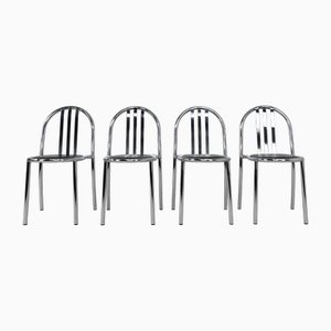 Dining Chairs in Chromed Tubular Steel and Imitation Leather by Robert Mallet-Stevens, Set of 4