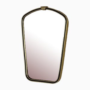 Specchio con cornice in ottone e dettagli neri, anni '50
