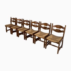 Stühle aus Eiche & Geflochtenem Stroh von Guillerme Et Chambron für Votre Maison 1950er, 6 . Set