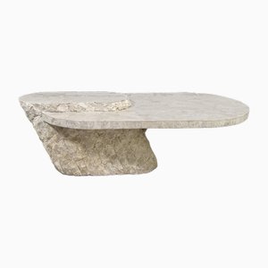 Tavolino da caffè ovale in pietra intarsiata