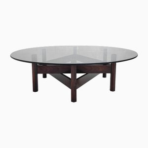 Round Coffee Table with Base in Star Shape and Round Glass Tray