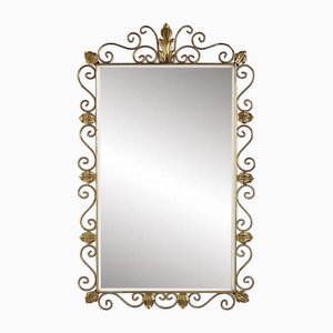 Specchio rettangolare con cornice in ottone, anni '60