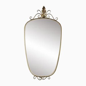 Specchio a forma libera con cornice beige su ottone, anni '50