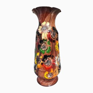 Vintage Enamelled Vase with Flowers in Colorful Metal, 1980s