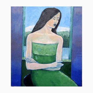 Lidia Wiencek, Portrait en robe verte, Huile sur Toile, 2002