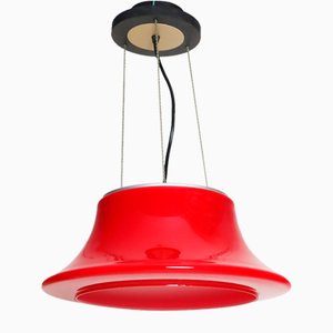 Lámpara alemana de vidrio rojo blanco de Doria Leuchten, años 60