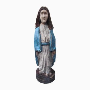 Figura popular Art Déco de madera de la Virgen María, años 20