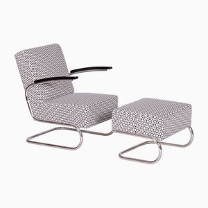 Bauhaus Armchair with Foot Stool from Mücke-Melder, 1930s, Set of 2