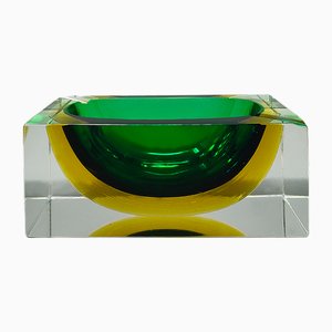 Rectangular Green and Yellow Ashtray or Catchall by Flavio Poli for Seguso, Italy, 1960s