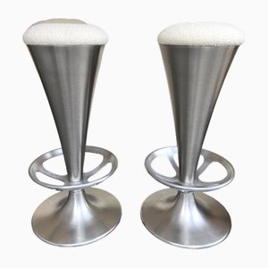 Italian Cone Bar Stools in Stainless Steel and Metal, 1990s, Set of 2