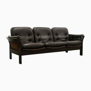 Brown Leather & Suede 3-Seater Sofa with Bentwood Frame by Thams Kvalitet