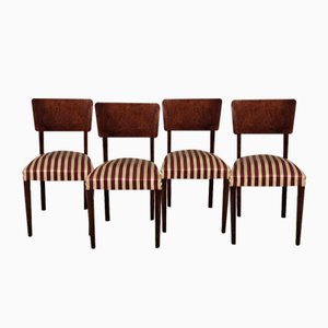 Art Deco Burr Walnut Dining Chairs with Upholstered Seats, 1940, Set of 4
