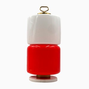 Lampada da tavolo Space Age cilindrica in vetro rosso e bianco di Stilnovo, anni '70