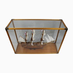 HMS Victory Model in Brass Bound Glass Cabinet