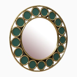 Brass and Green Glass Wall Mirror, 2000