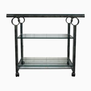 Art Deco Serving Trolley with Glass Shelves & Wheels