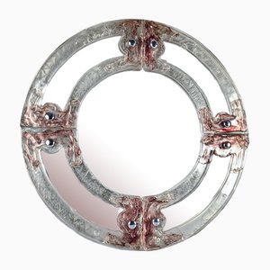 Espejo veneciano redondo de cristal de Murano de Mazzega, años 60