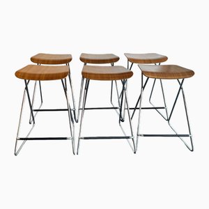 Chrome and Wood Bar Stools by Anna Schewen for Orangebox, 2016, Set of 6