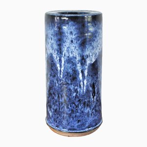 Blau-weiß glasierte Keramikvase von Valholm Keramik, Denmark