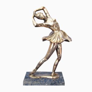 Silver-Plated Resin R925 Dancer Statue on Marble Base by Santini, 20th Century
