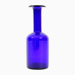 Botella de vidrio azul de Otto Brauer para Holmegaard, años 60