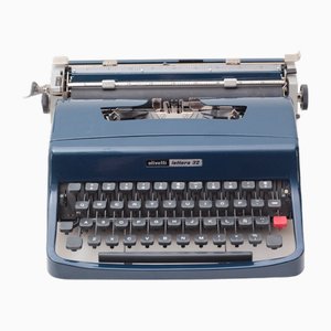 Blaue Lettera 32 Schreibmaschine von Marcello Nizzoli für Olivetti Synthesis, Mitte des 20. Jahrhunderts