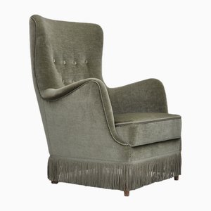 Dänischer Vintage Sessel aus Velours & Buche, 1970er