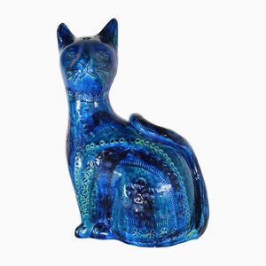 Blaue Katze von Aldo Londi für Bitossi, Italien, 1960