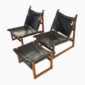 Palisander Sling Stühle und Hocker, 3er Set