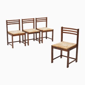 Vintage Stühle mit Stühlen aus Stroh, 1970er, 4er Set
