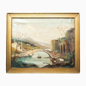 Artista italiano, paisaje rústico de gran gira, pintura al óleo, años 50, enmarcado