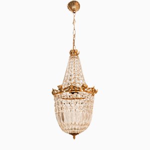 Empire Chandelier in Brass with Frosted Drops