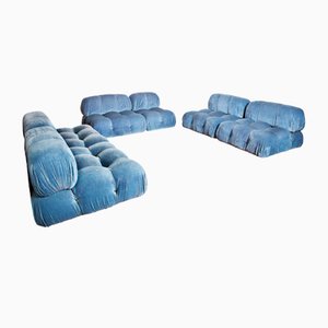 Blue Corduroy Velvet Camaleonda Modular Sofa by Mario Bellini for B&b Italia / C&b Italia, 1976, Set of 6