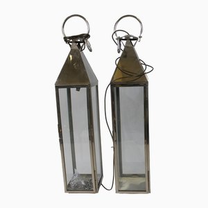 Lanterne grandi vintage in metallo cromato, anni '70, set di 2