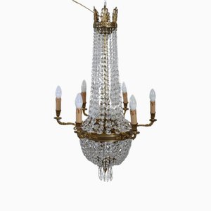 Kronleuchter aus Vergoldeter Bronze & Kristallglas mit 10 Glühbirnen, Ende 19. Jh.