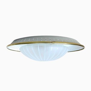 Ceiling or Wall Light in Satin Glass, Metal & Brass from Hillebrand, 1950s