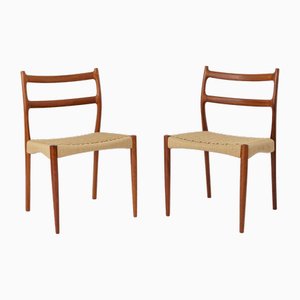 Teak Dining Chairs with Papercord Seats by Søren Ladefoged, 1960s, Set of 2