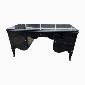 Large Art Deco Desk in High Gloss Black Lacquer, France, 1930s