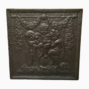 Antique French Classical Cast Iron Fireback with Putti, 19th Century