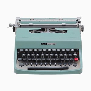 Máquina de escribir Lettera 32 en azul verdoso de Marcello Nizzoli para Olivetti Synthesis, 1963