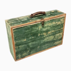 Baúl vintage de madera verde, años 50