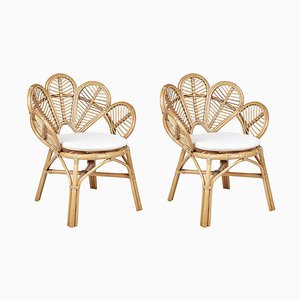 Vintage Rattan Flower Chairs, Set of 2