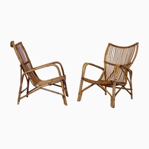 Bamboo and Rush Armchairs, 1970s, Set of 2