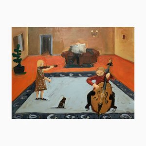 Monika Rossa, An Afternoon with Music, Oil on Board